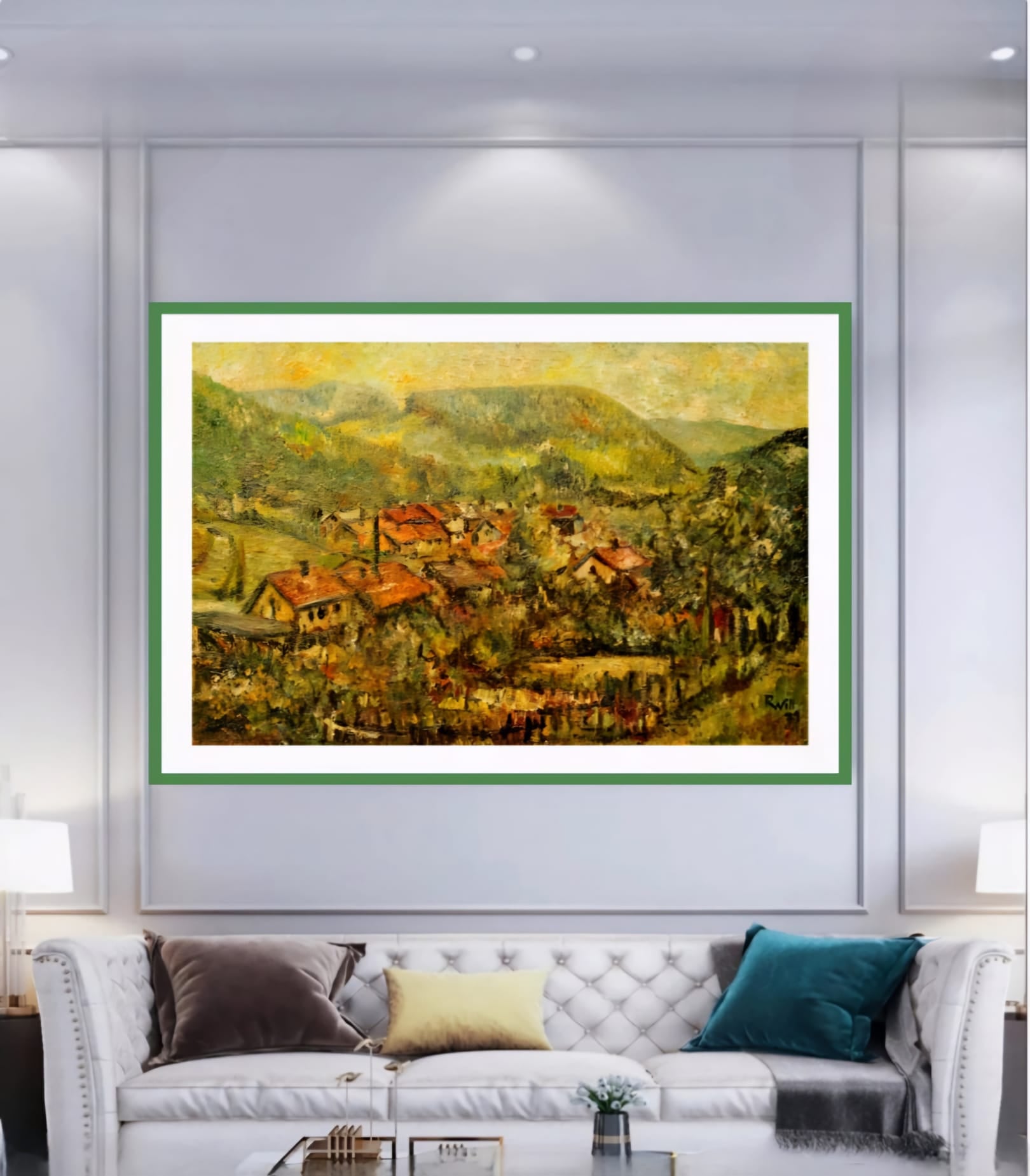City in the Valley  – Super Large Acrylglasbild, glänzend mit Rahmen