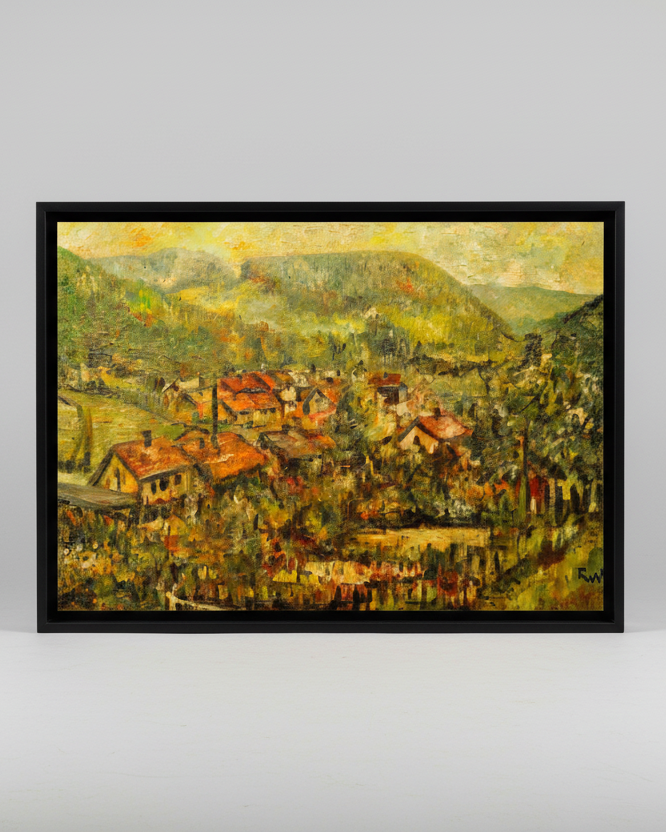 City in the Valley  – Super Large Acrylglasbild, glänzend mit Rahmen