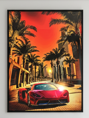 FerrariBeachZone – Acrylglasbild, glänzend mit Rahmen