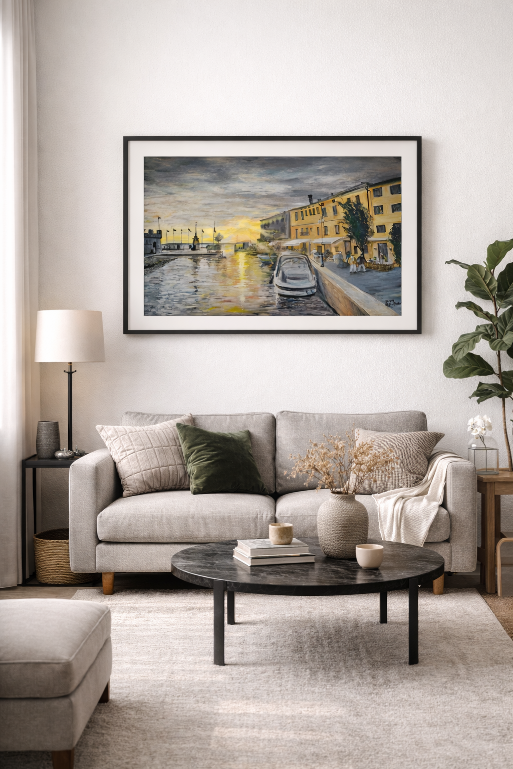 Gardasee Harbor – Super Large Acrylglasbild, glänzend mit Rahmen