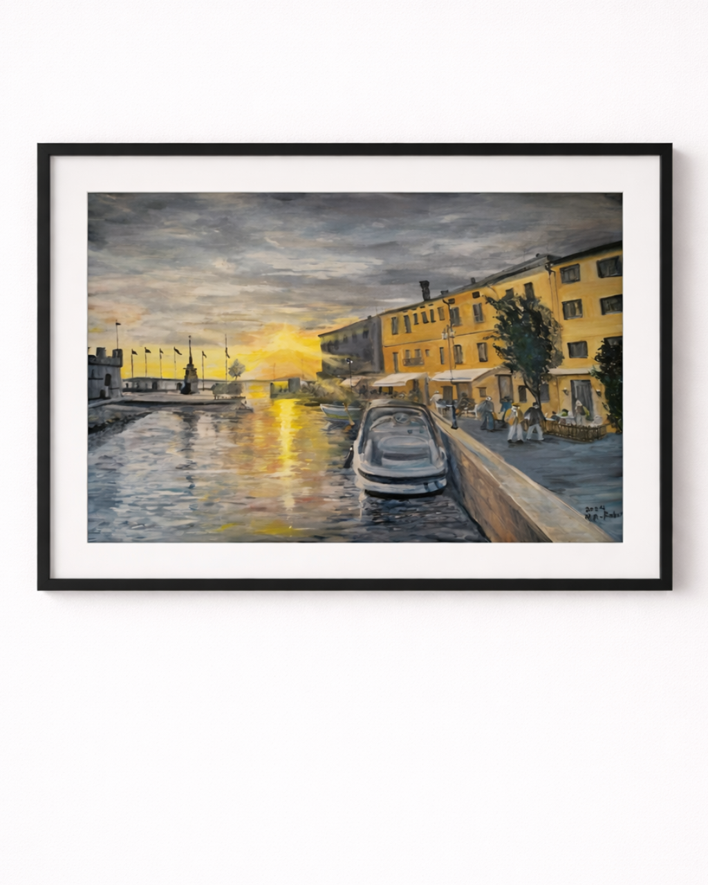 Gardasee Harbor – Super Large Acrylglasbild, glänzend mit Rahmen