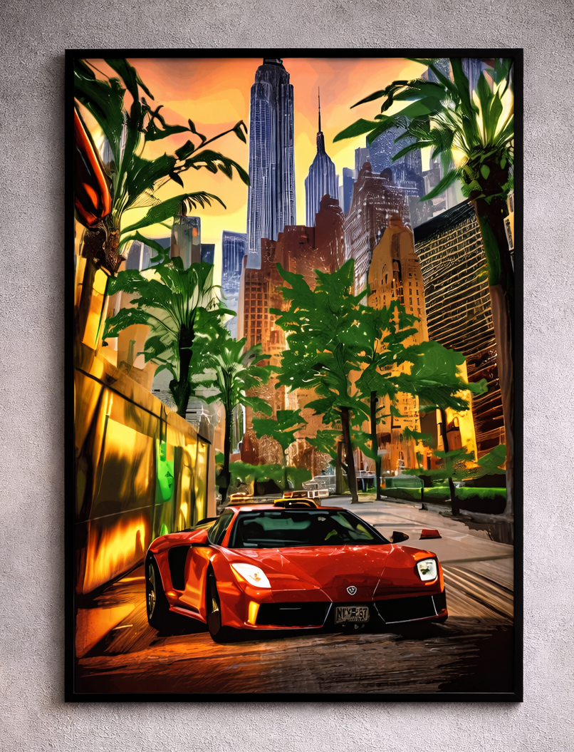 ManhattanCar – Acrylglasbild, glänzend mit Rahmen