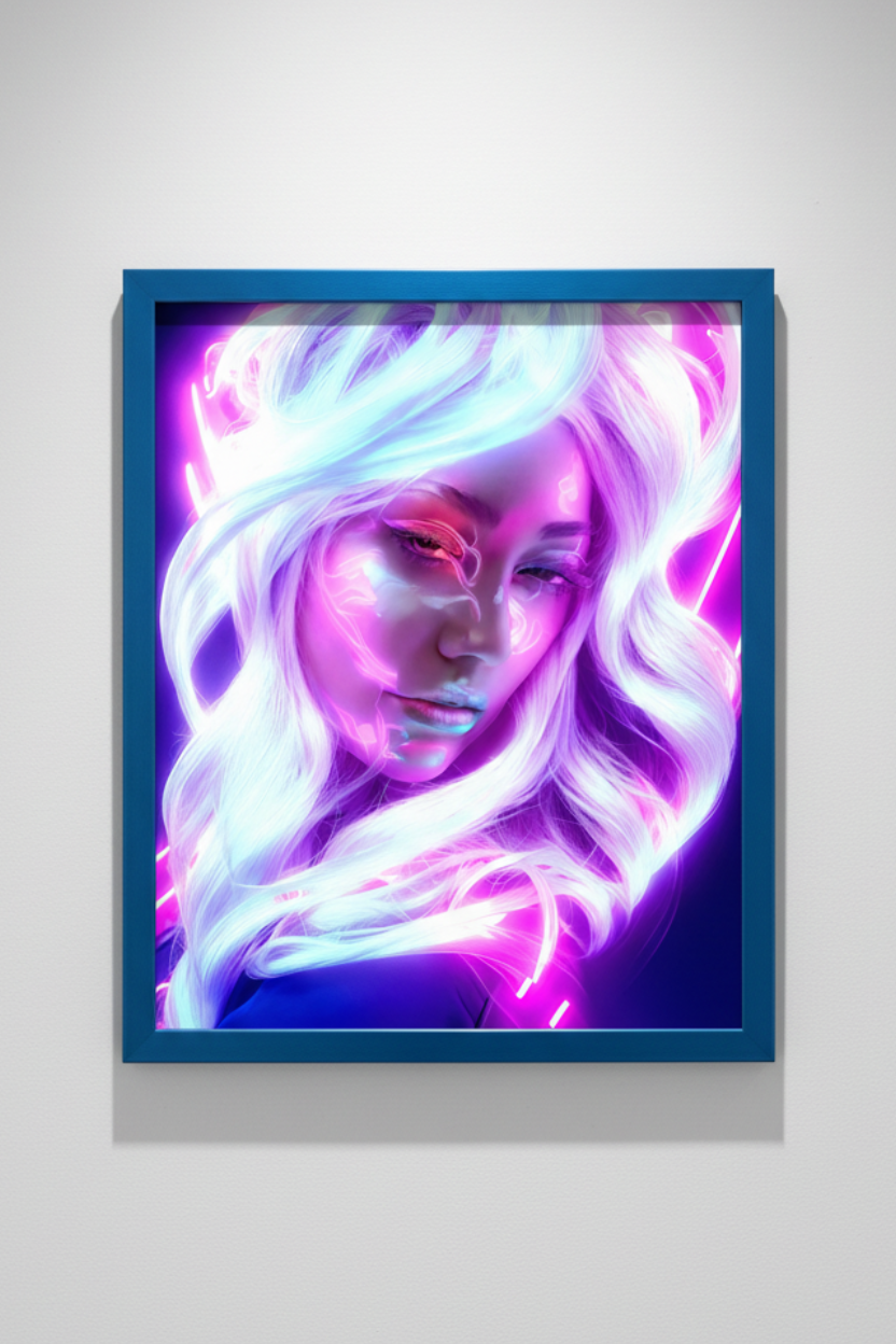 NeonEyes – Acrylglasbild, glänzend mit Rahmen