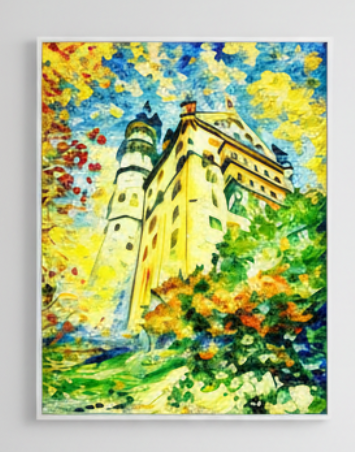 NeuschwansteinPainted Green – Super Large Acrylglasbild, glänzend mit Rahmen