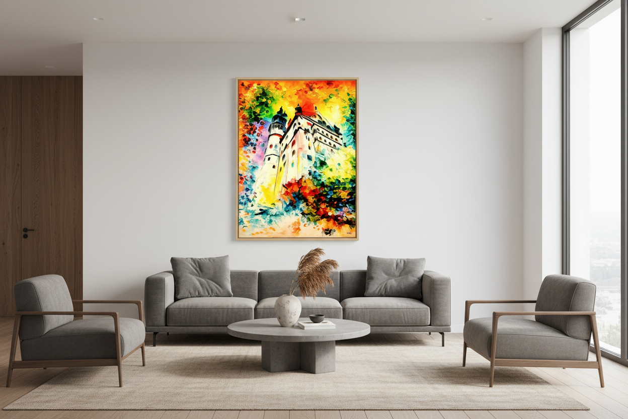 NeuschwansteinPainted Opal – Super Large Acrylglasbild, glänzend mit Rahmen