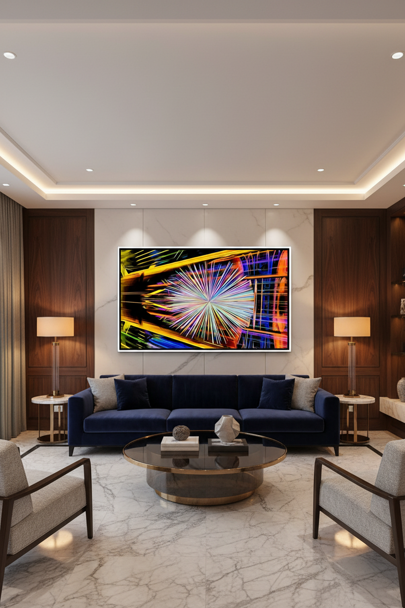 ProtonBang – Acrylglasbild, glänzend mit Rahmen