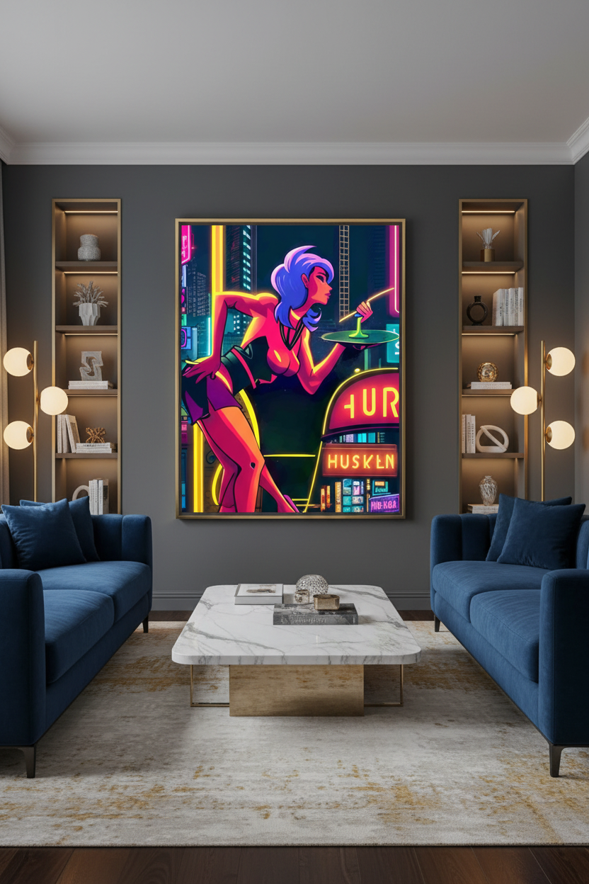 TheWaitress – Acrylglasbild, glänzend mit Rahmen
