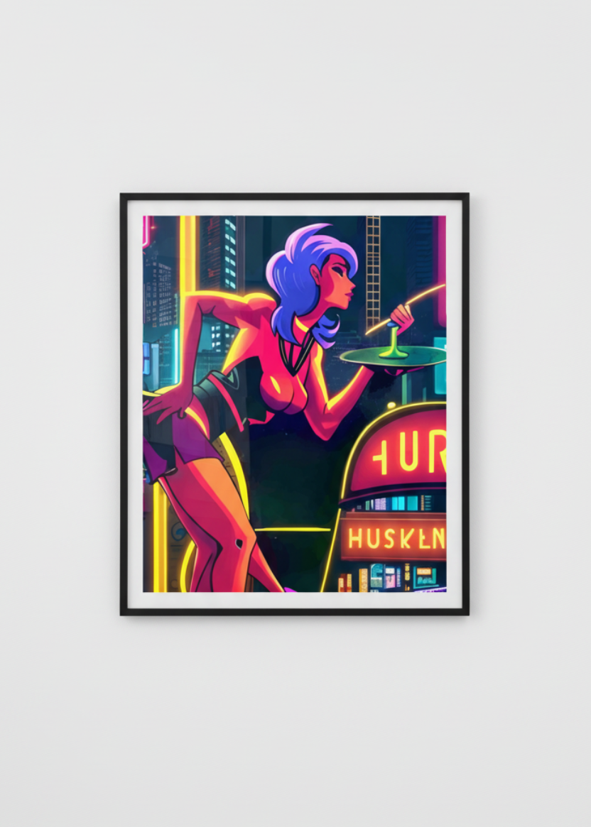 TheWaitress – Acrylglasbild, glänzend mit Rahmen