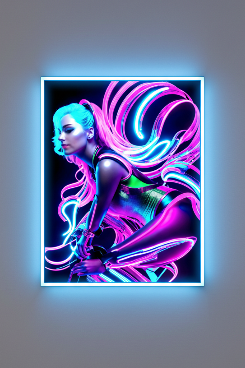 NeonDoggy – Super Large Acrylglasbild, glänzend mit Rahmen